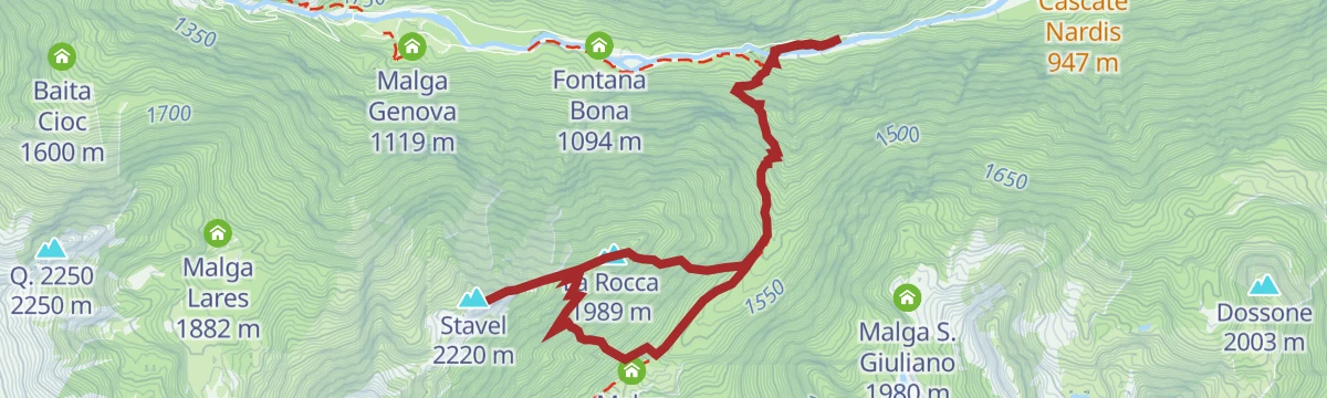Route map: The War Observatory Trail: Monte Stavel – Val Genova – The Great War Itineraries